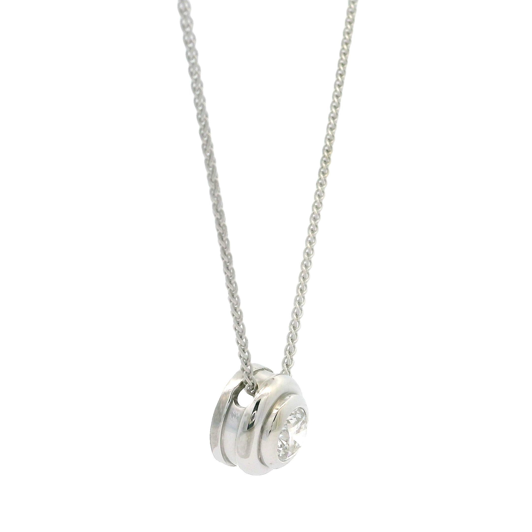 Solid 14k White Gold 0.40ct Round Bezel Diamond Solitaire Slide Pendant Necklace For Sale 1