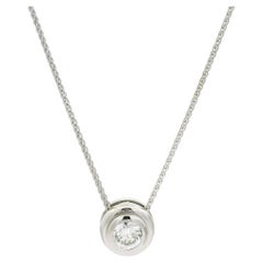 Solid 14k White Gold 0.40ct Round Bezel Diamond Solitaire Slide Pendant Necklace