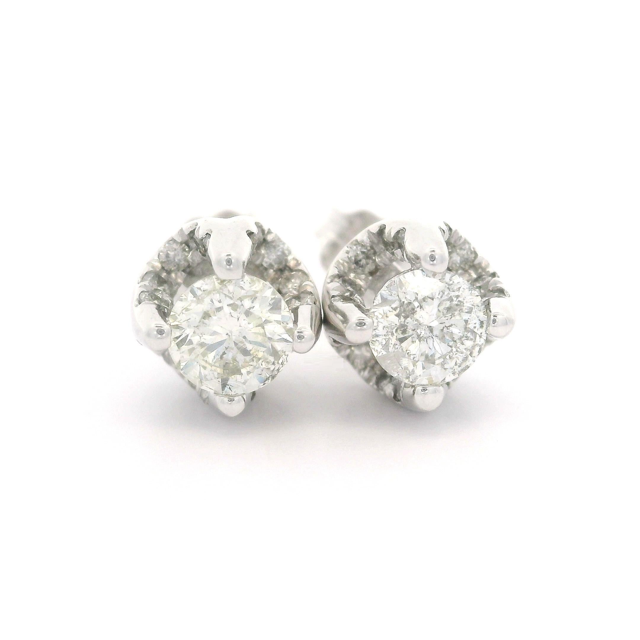 Solid 14k White Gold 1.0ctw Diamond Stud Earrings w/ Butterfly Closures For Sale 7