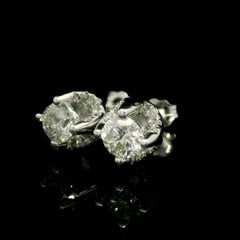 Solid 14k White Gold 1.0ctw Diamond Stud Earrings w/ Butterfly Closures