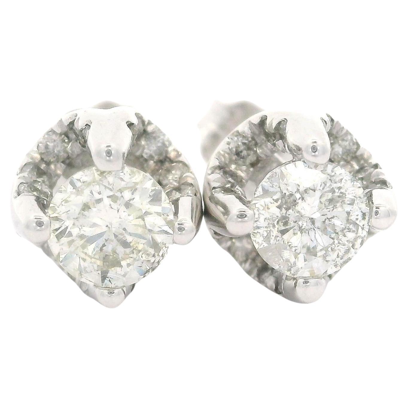 Solid 14k White Gold 1.0ctw Diamond Stud Earrings w/ Butterfly Closures