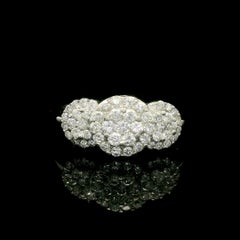 Solid 14k White Gold 1.2ctw Round Cut Diamond Cluster Triple Circular Band Ring