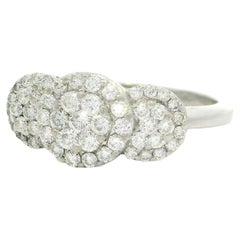 Solid 14k White Gold 1.2ctw Round Cut Diamond Cluster Triple Circular Band Ring