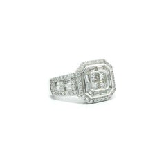 Solid 14k White Gold 1.50ctw Calibre Cut Baguette Diamond Concentric Ring