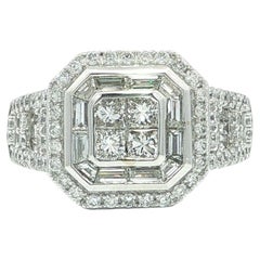 Solid 14k White Gold 1.50ctw Calibre Cut Baguette Diamond Concentric Ring