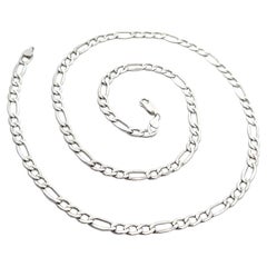 Solid 14k White Gold 24" Polished & Textured Finish Figaro Link Chain Necklace