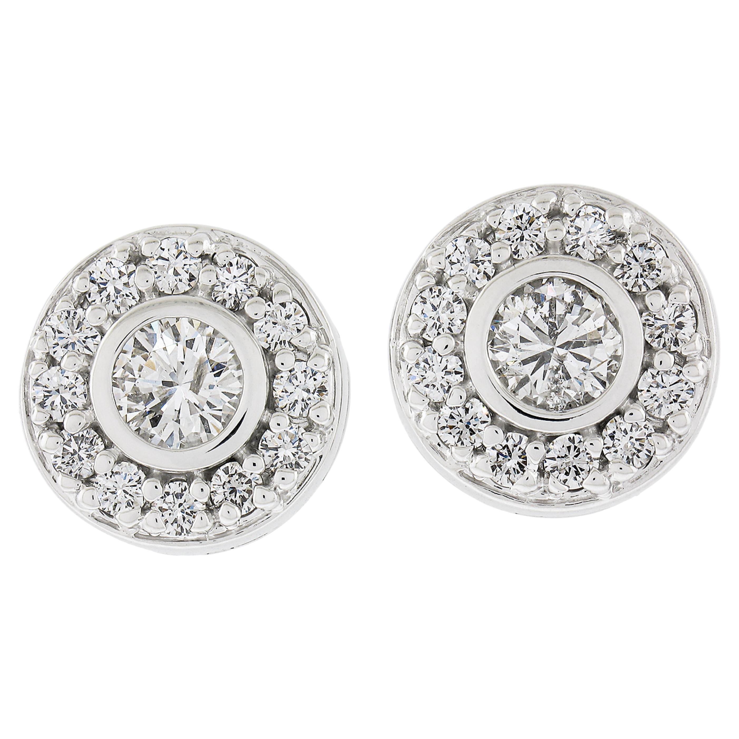 Solid 14K White Gold 2ctw Round Brilliant Cut Diamond Large Stud Earrings