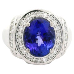 Solid 14k White Gold 4.06ctw Oval Tanzanite & Diamond Well Made Ring