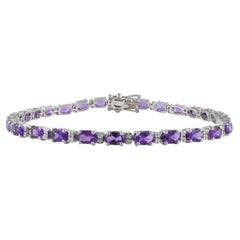 Solid 14K White Gold 5.65 Carat Amethyst Tennis Bracelet with Diamonds