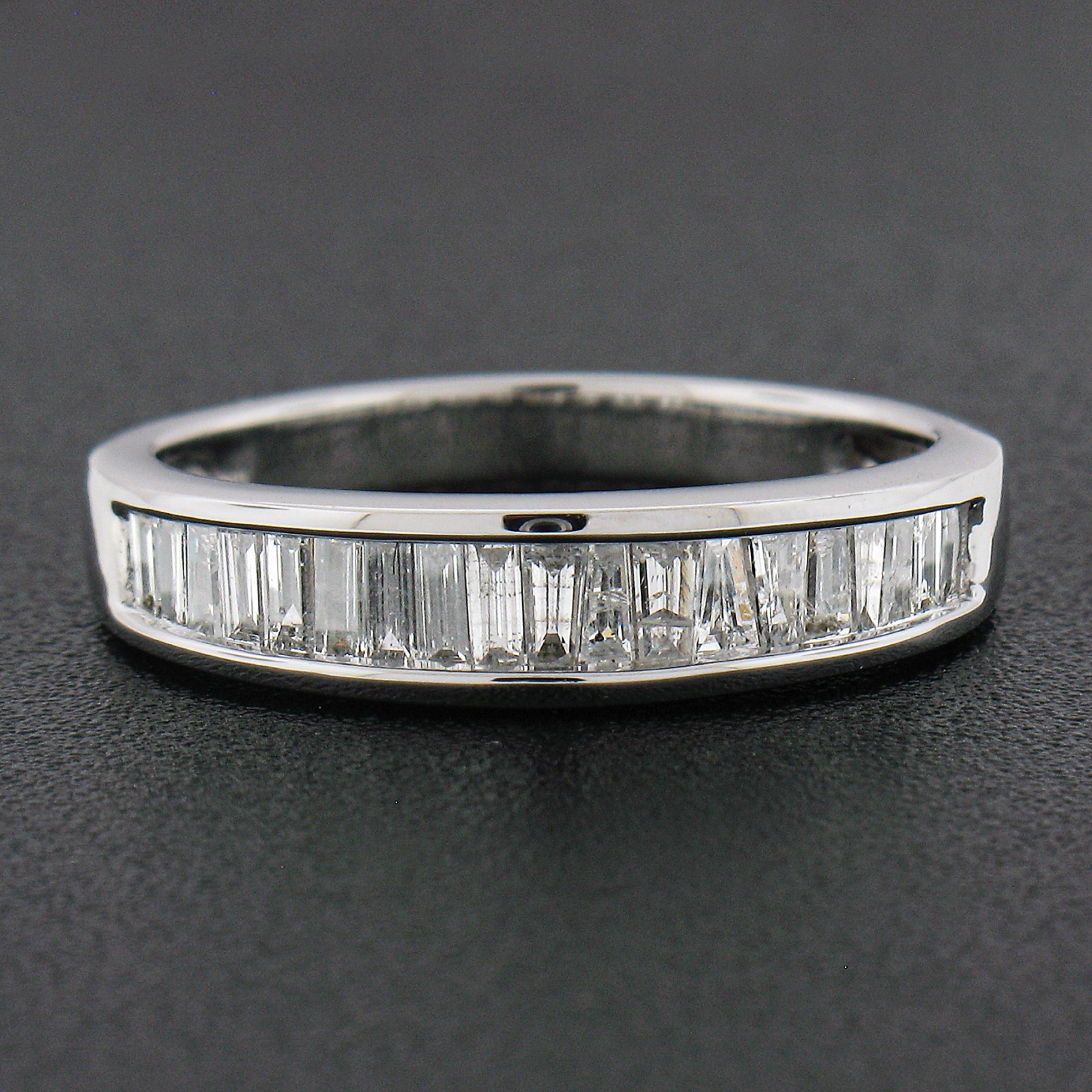 Solid 14K White Gold .60ctw Baguette Cut Channel Set Diamond Stackable Band Ring In Excellent Condition For Sale In Montclair, NJ