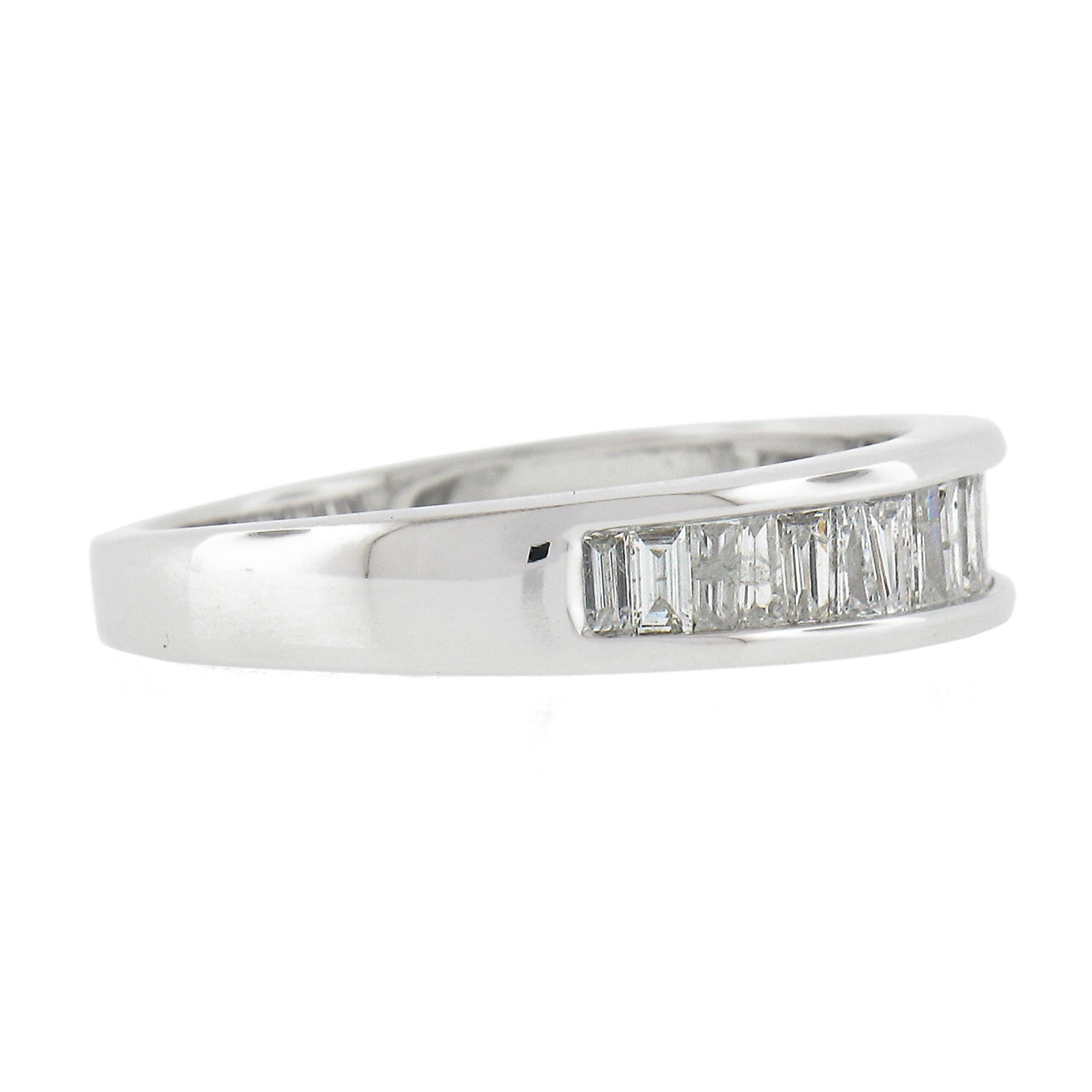 Solid 14K White Gold .60ctw Baguette Cut Channel Set Diamond Stackable Band Ring For Sale 1