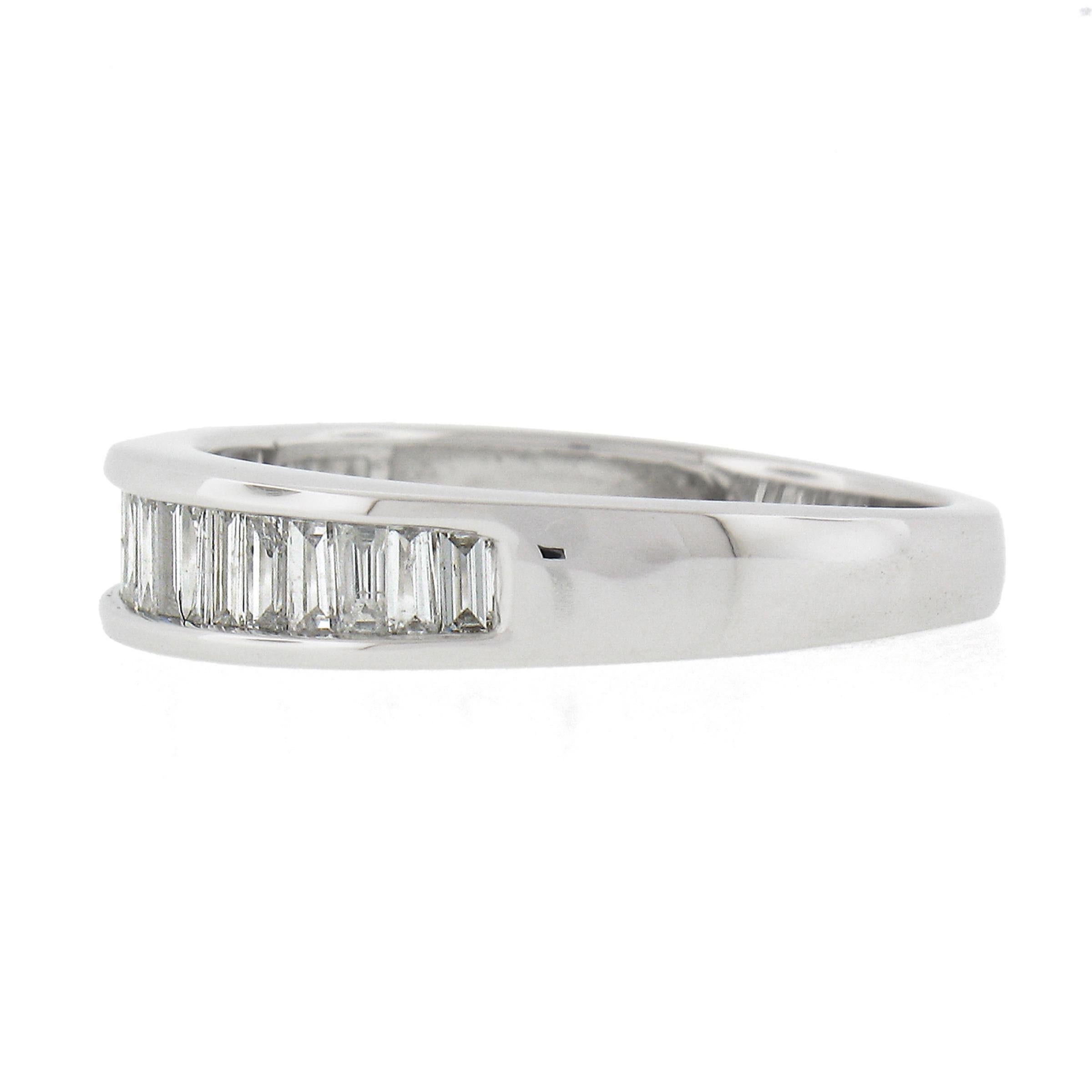 Solid 14K White Gold .60ctw Baguette Cut Channel Set Diamond Stackable Band Ring For Sale 2