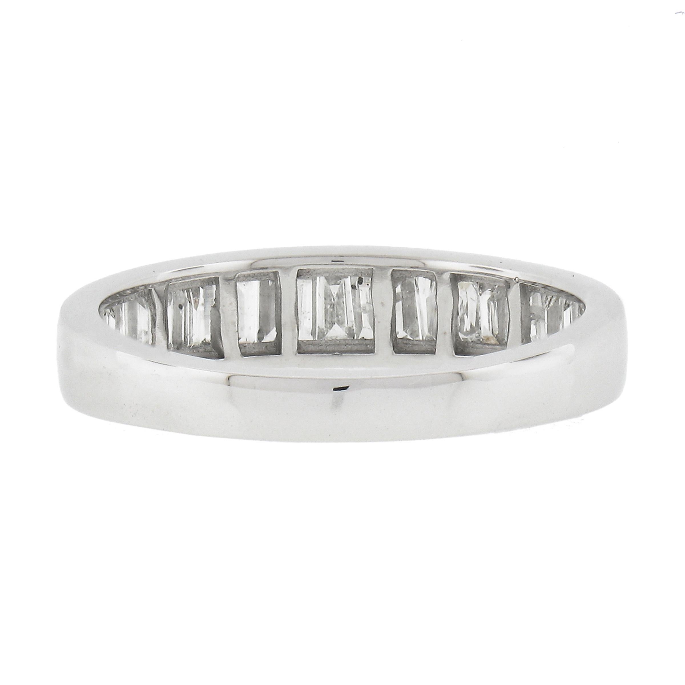 Solid 14K White Gold .60ctw Baguette Cut Channel Set Diamond Stackable Band Ring For Sale 3