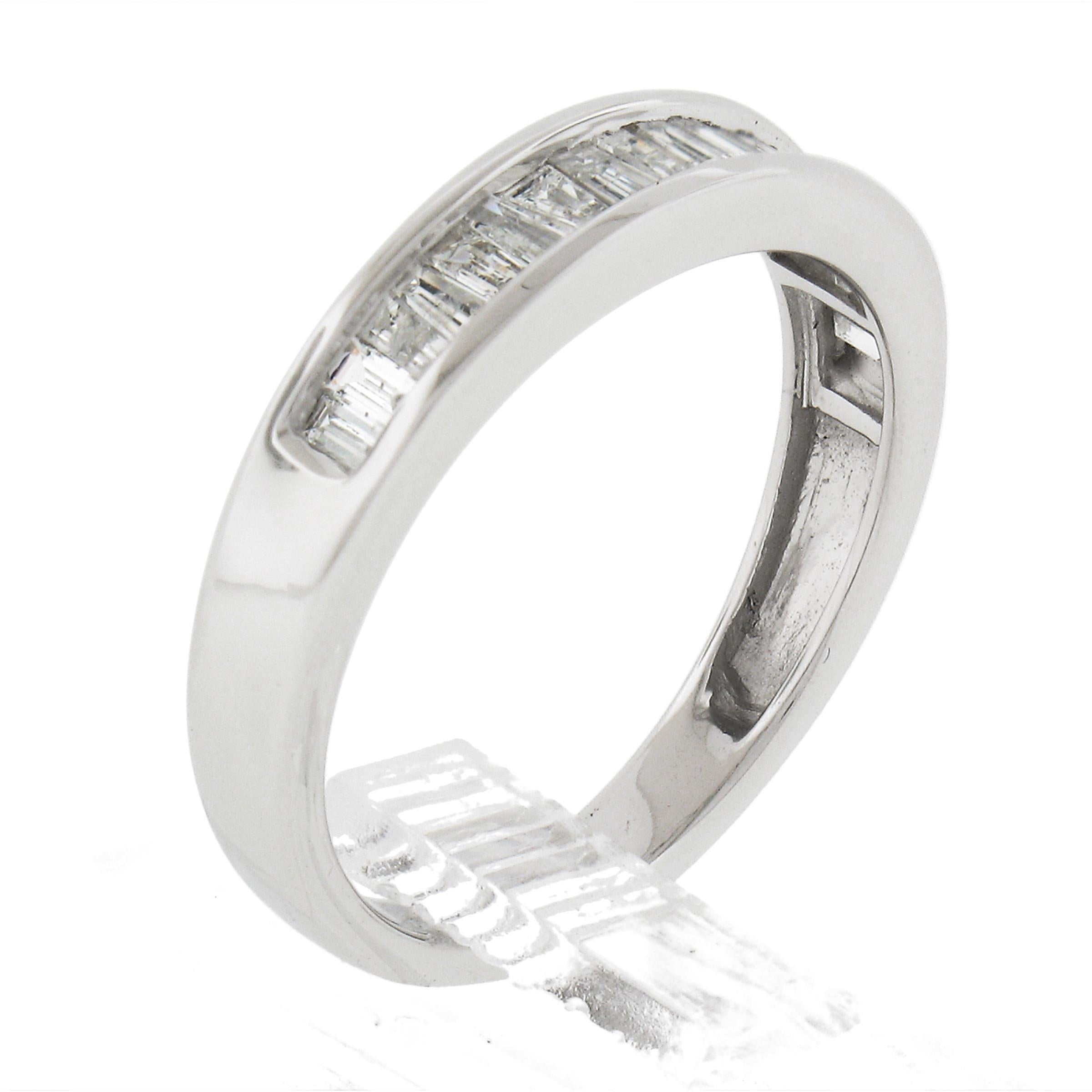 Solid 14K White Gold .60ctw Baguette Cut Channel Set Diamond Stackable Band Ring For Sale 5