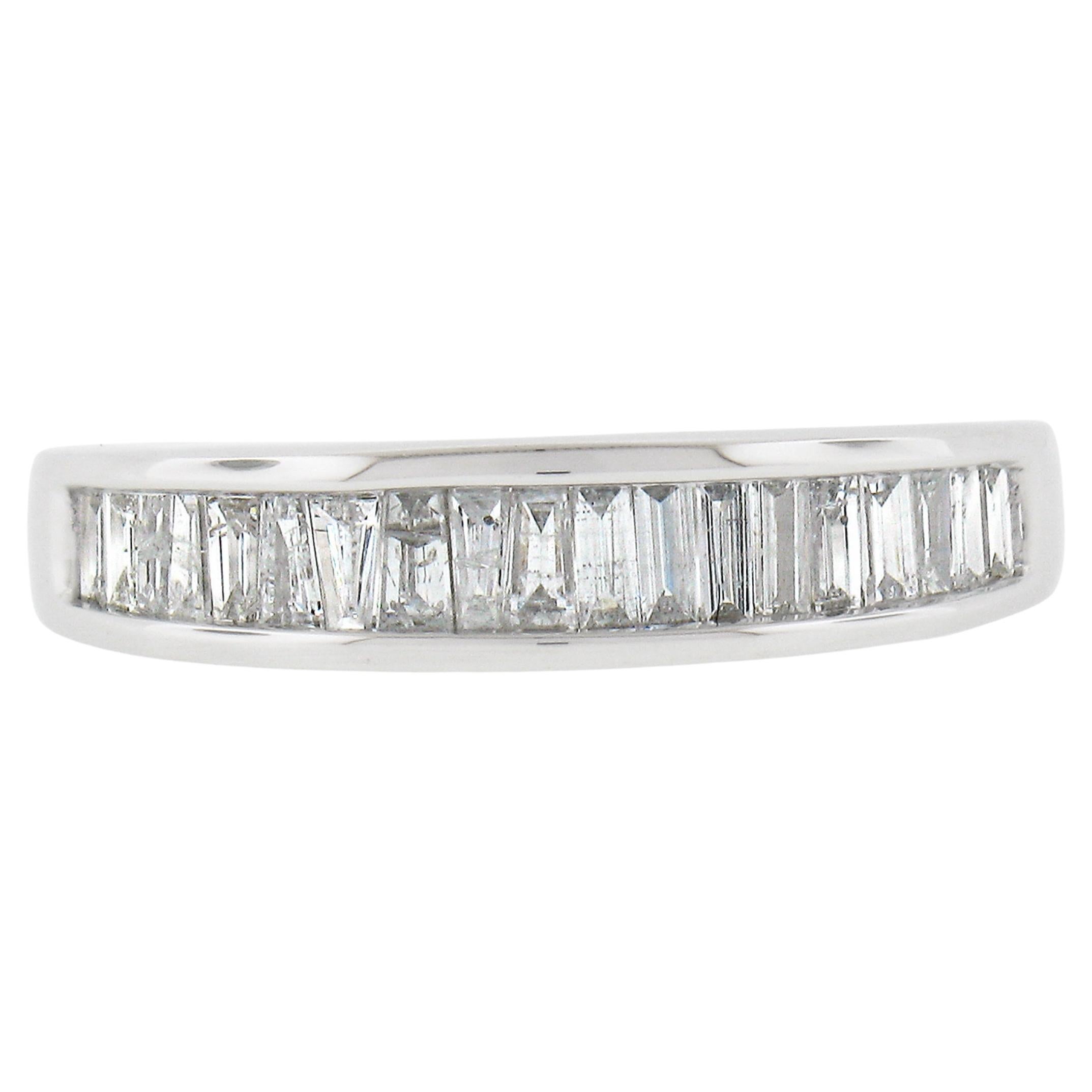 Solid 14K White Gold .60ctw Baguette Cut Channel Set Diamond Stackable Band Ring For Sale