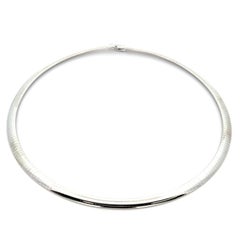 Solid 14k White Gold 6mm Wide Omega Chain Collar Necklace w/ Push Clasp