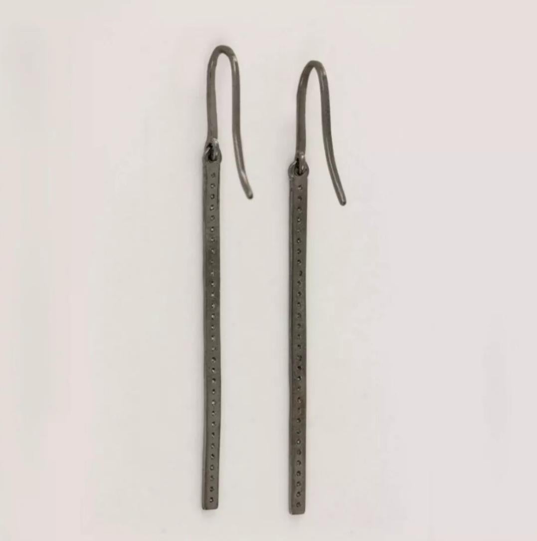 Solid 14k White Gold Bar Earrings Natural Diamond Bar Hook Earring Mom Birthday. For Sale 5