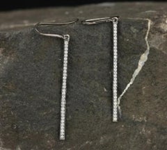 Solid 14k White Gold Bar Earrings Natural Diamond Bar Hook Earring Mom Birthday.