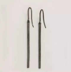 Solid 14K White Gold Bar Hook Earring Handmade Fine Jewelry