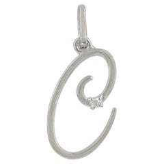 Solid 14K White Gold C Initial Charm Natural Diamond Handmade Fine Jewelry