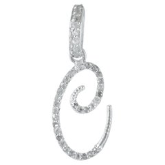 Solid 14K White Gold C Initial Pendant Natural Diamond Charm Fine Jewelry