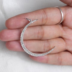 Solid 14K White Gold Crescent Moon Charm Pendant Natural Diamond Fine Jewelry