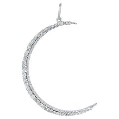 Solid 14K White Gold Crescent Moon Charm Pendant Natural Diamond Fine Jewelry