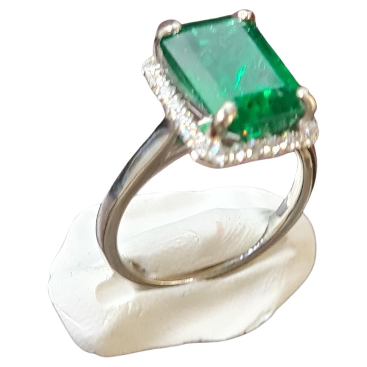 Octagon Cut GIA Certified 4.54 CT Zambian Emerald Ring For Sale