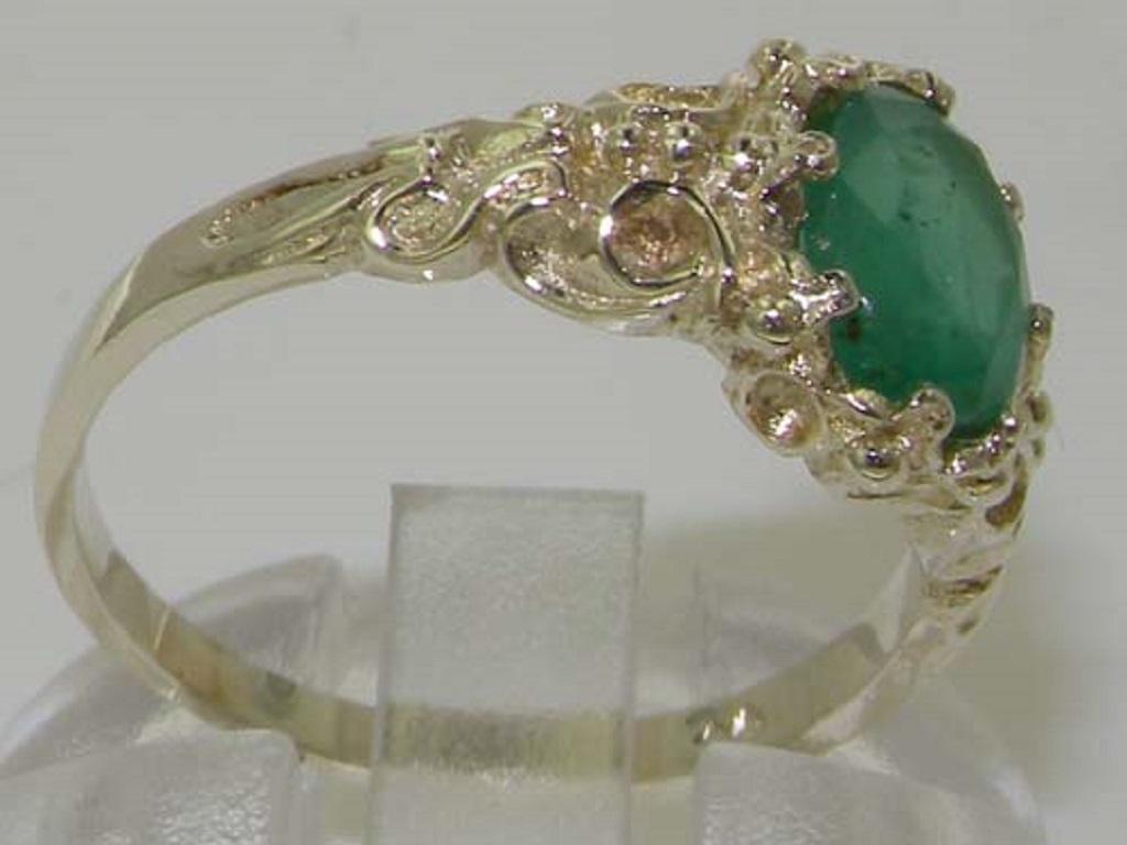 For Sale:  Solid 14K White Gold Emerald Solitaire Victorian Engagement Ring Customizable 4