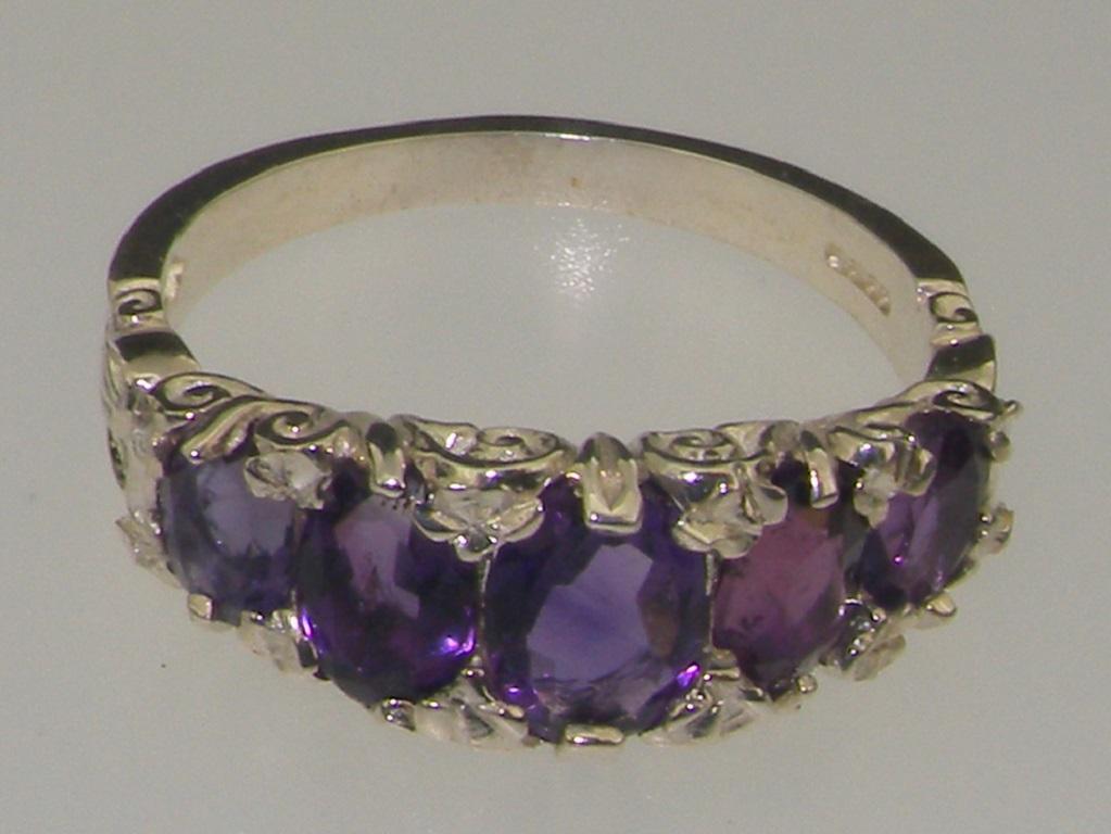 For Sale:  Solid 14K White Gold Five Amethyst Victorian Style Eternity Ring Customizable 2
