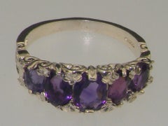 Solid 14K White Gold Five Amethyst Victorian Style Eternity Ring Customizable