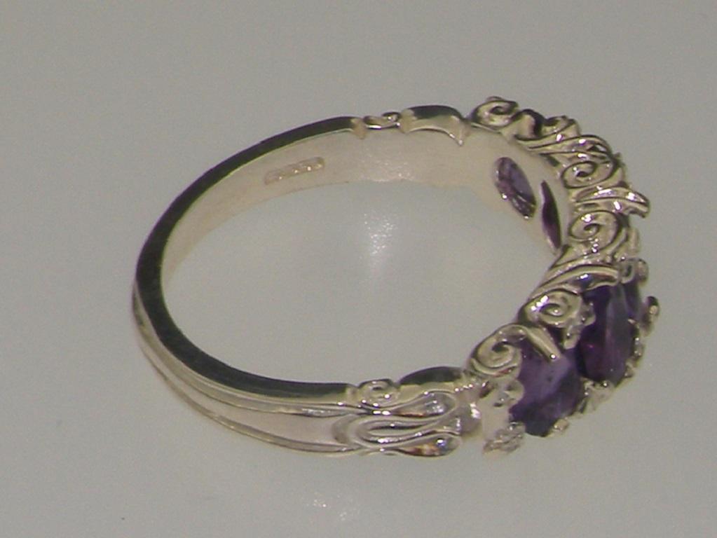 For Sale:  Solid 14K White Gold Five Amethyst Victorian Style Eternity Ring Customizable 4