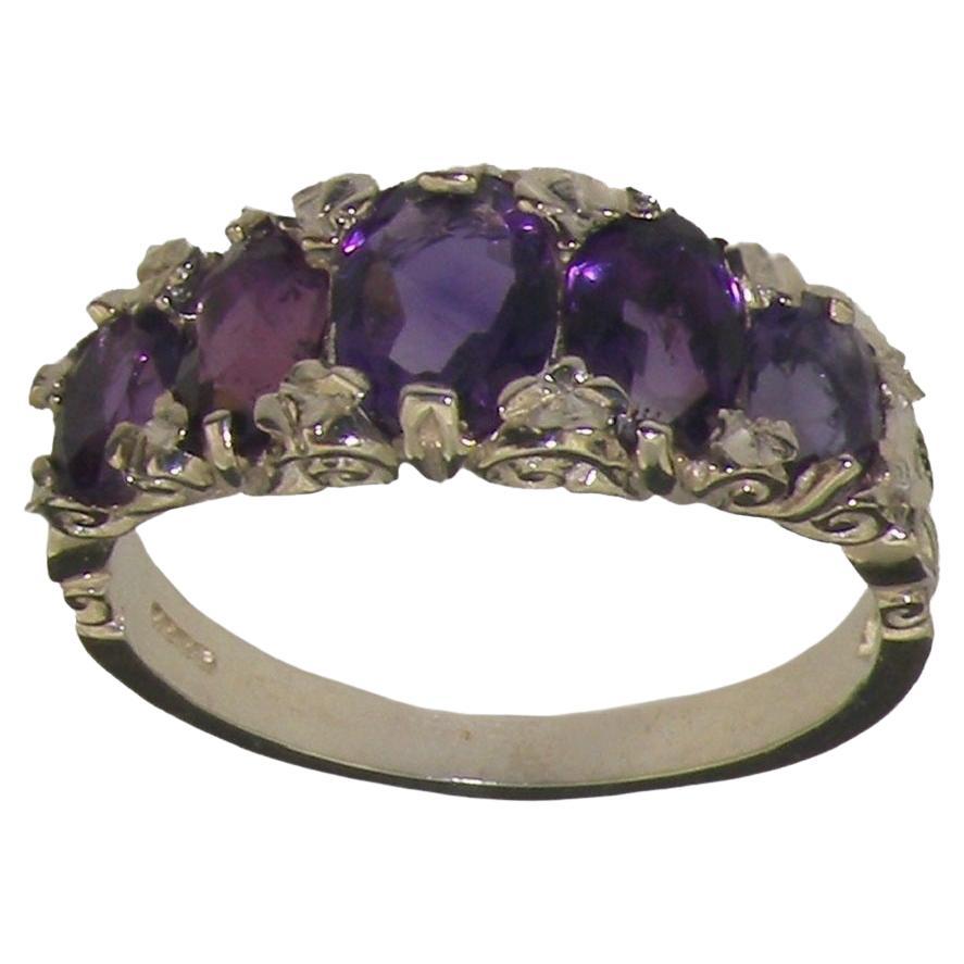 Solid 14K White Gold Five Amethyst Victorian Style Eternity Ring Customizable
