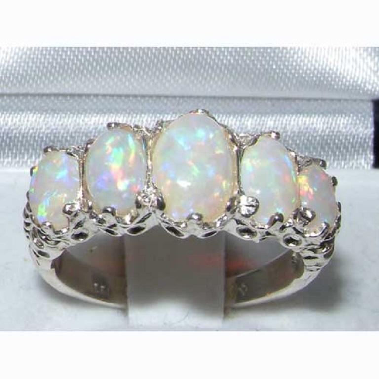 For Sale:  Solid 14K White Gold Five Stone Natural Opal Eternity Ring Customizable 2