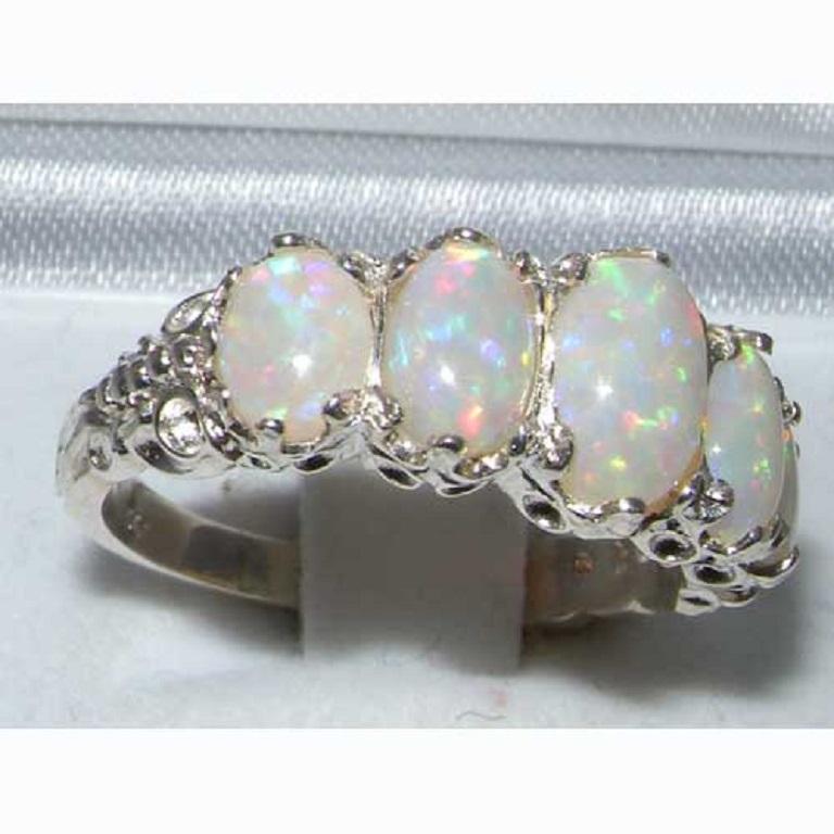 For Sale:  Solid 14K White Gold Five Stone Natural Opal Eternity Ring Customizable 3