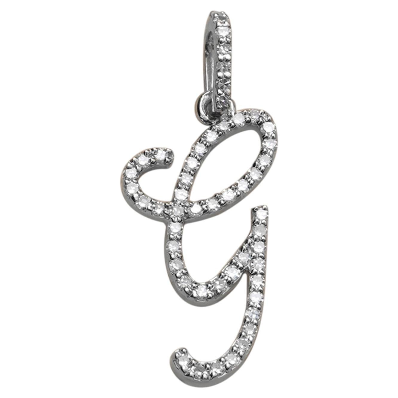 Solid 14K White Gold G Initial Natural Diamond Pendant Personalised Jewelry For Sale