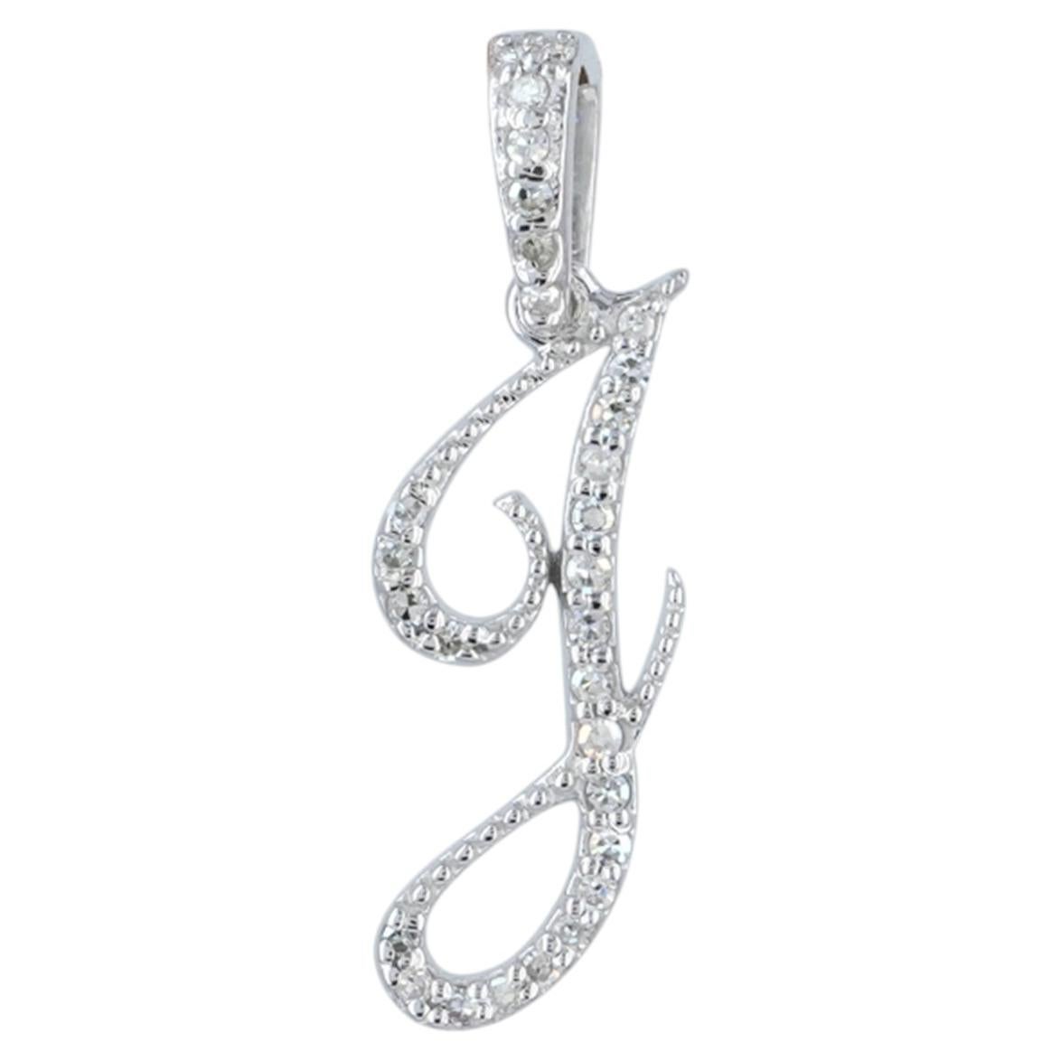 Designer Solid 14K White Gold Genuine Pave Diamond J Letter Initial Pendant For Sale