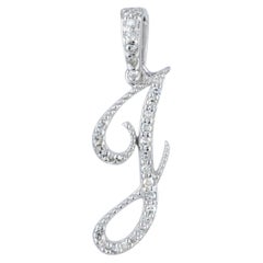 Designer Solid 14K White Gold Genuine Pave Diamond J Letter Initial Pendant