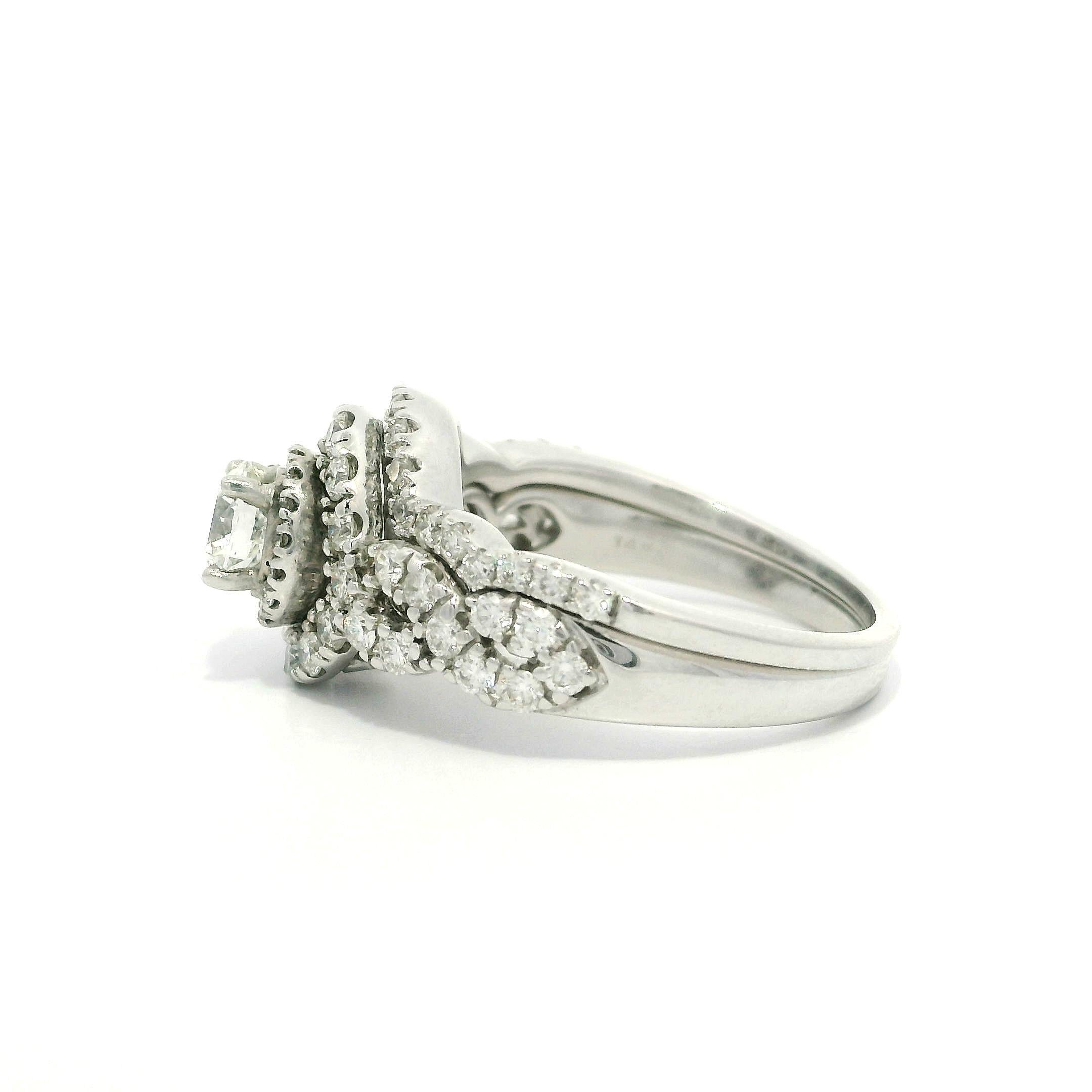 Solid 14k White Gold GIA 0.51ct Diamond Engagement Ring w/ Custom Curve Band Set For Sale 5