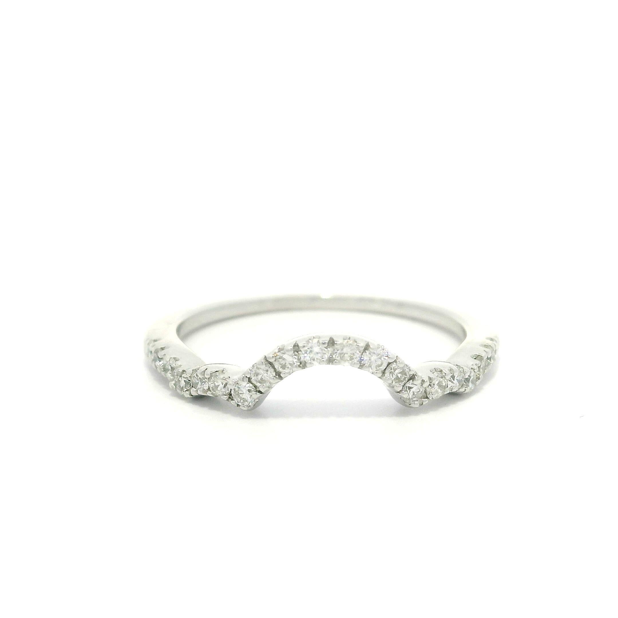 Solid 14k White Gold GIA 0.51ct Diamond Engagement Ring w/ Custom Curve Band Set For Sale 8