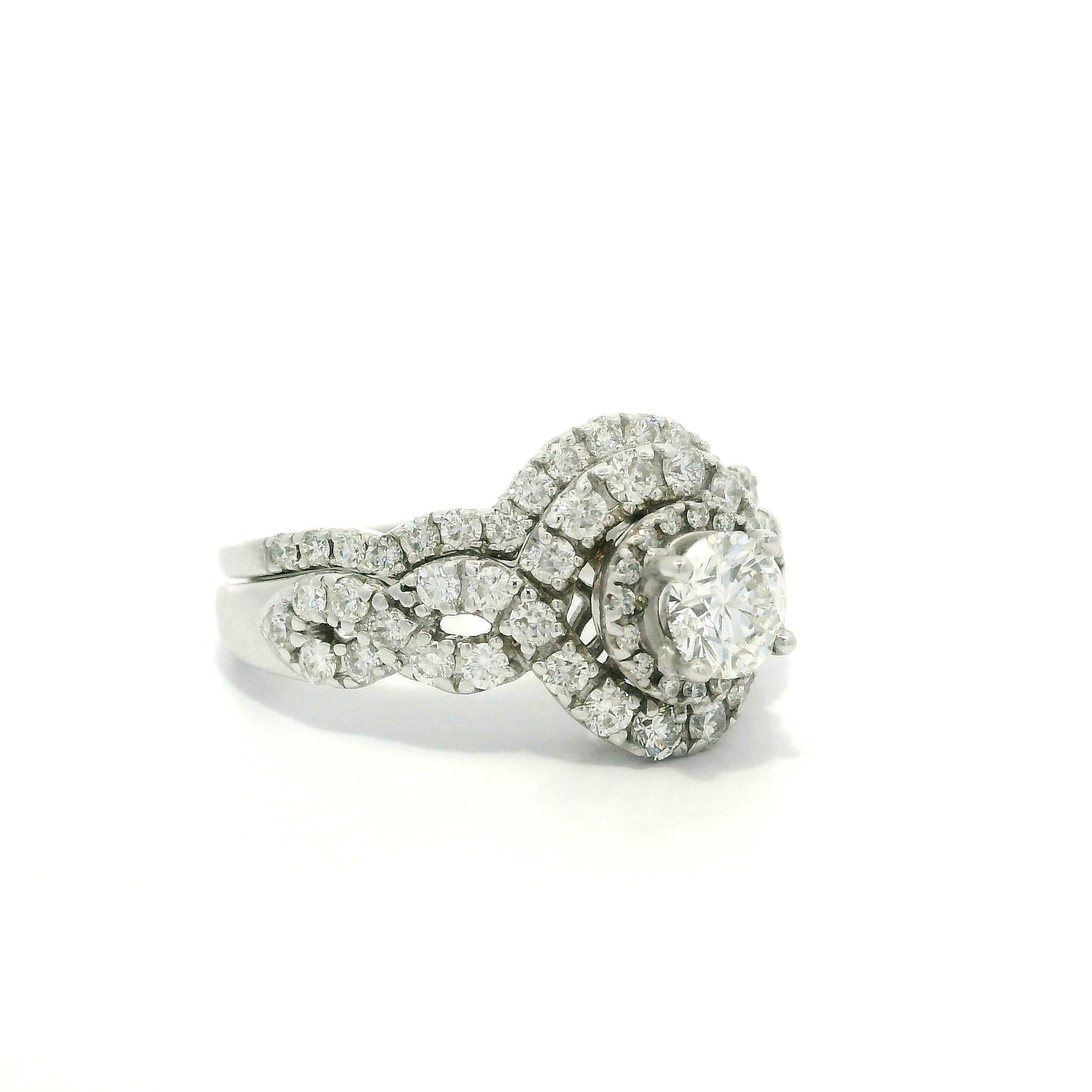 Solid 14k White Gold GIA 0.51ct Diamond Engagement Ring w/ Custom Curve Band Set For Sale 9