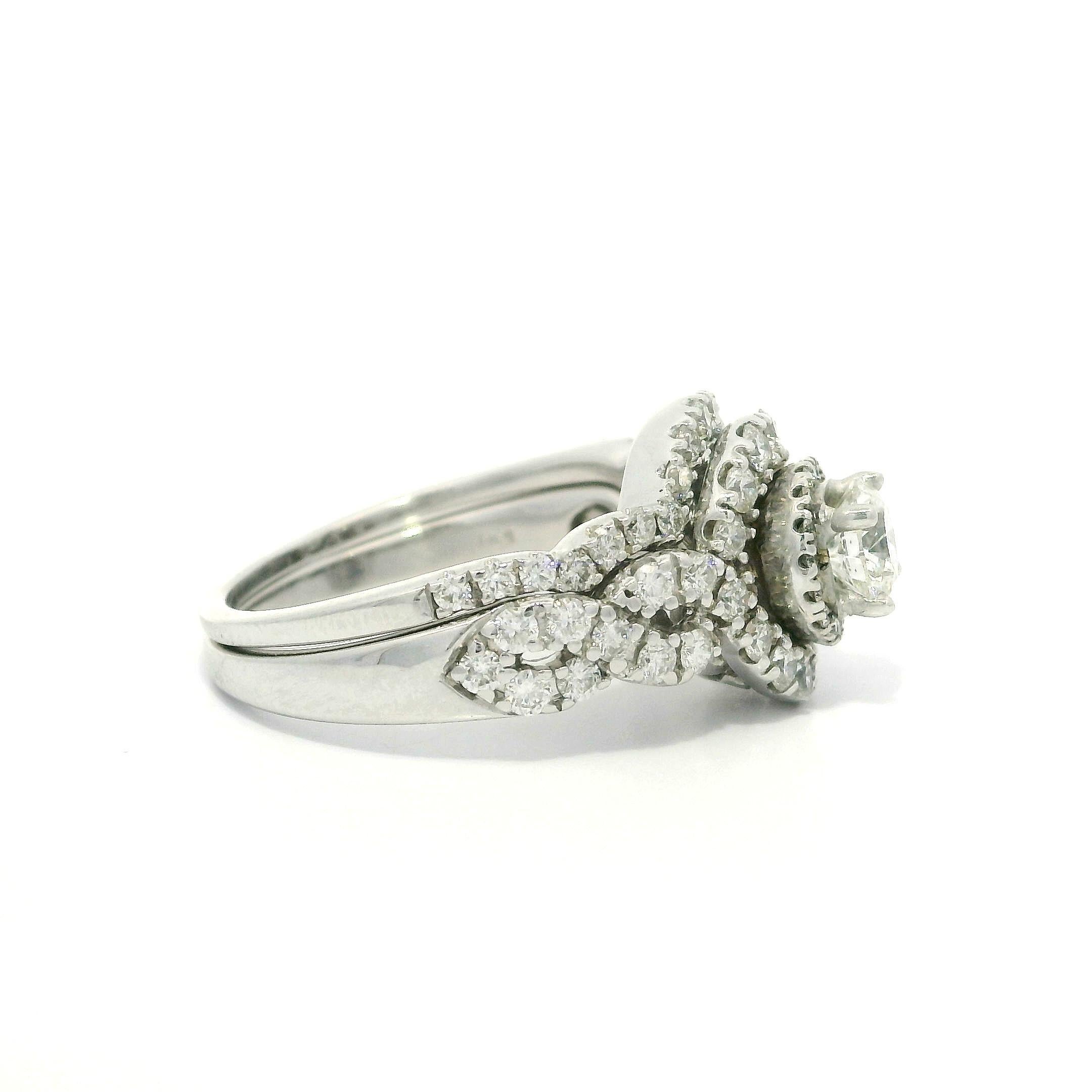 Solid 14k White Gold GIA 0.51ct Diamond Engagement Ring w/ Custom Curve Band Set For Sale 10