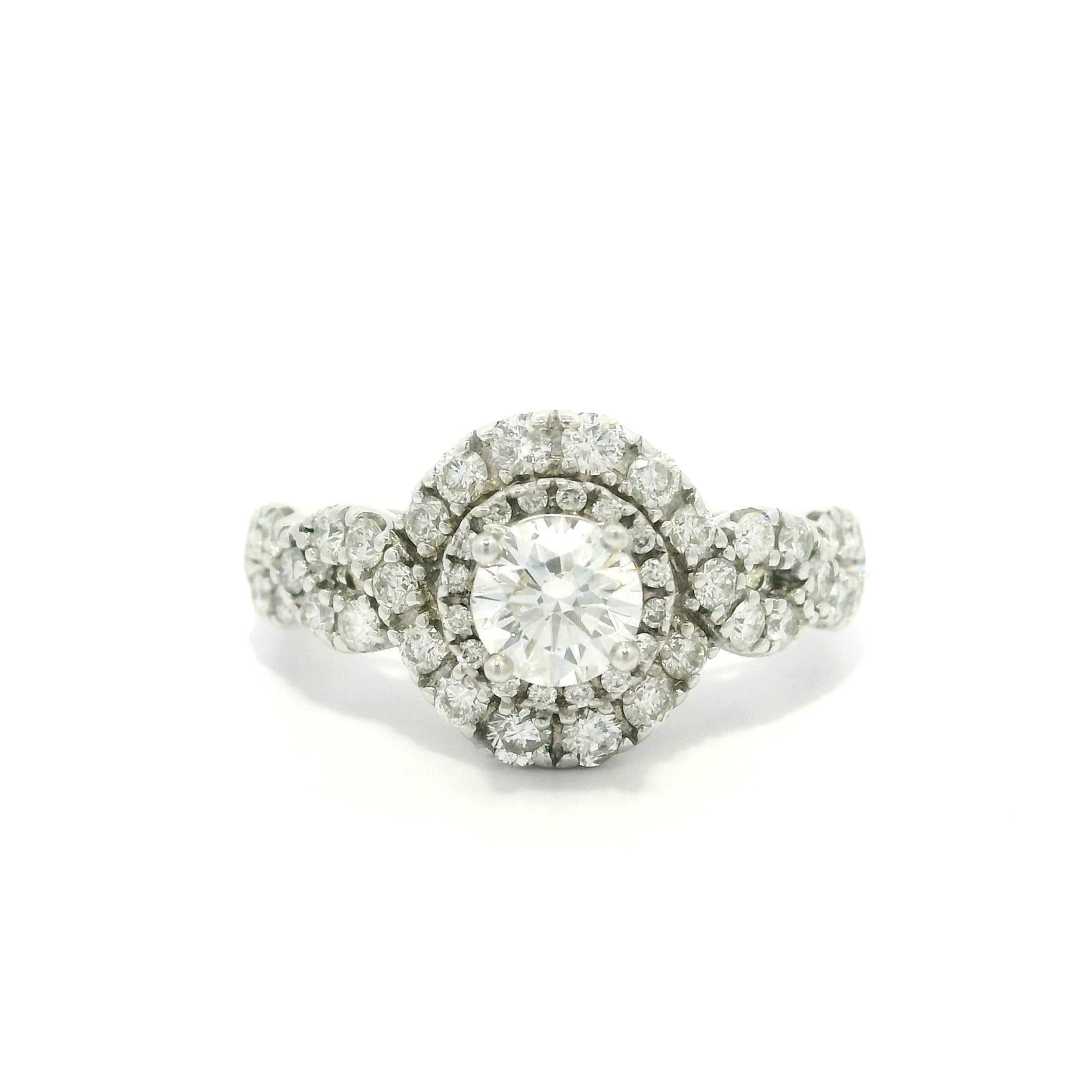 Solid 14k White Gold GIA 0.51ct Diamond Engagement Ring w/ Custom Curve Band Set For Sale 12