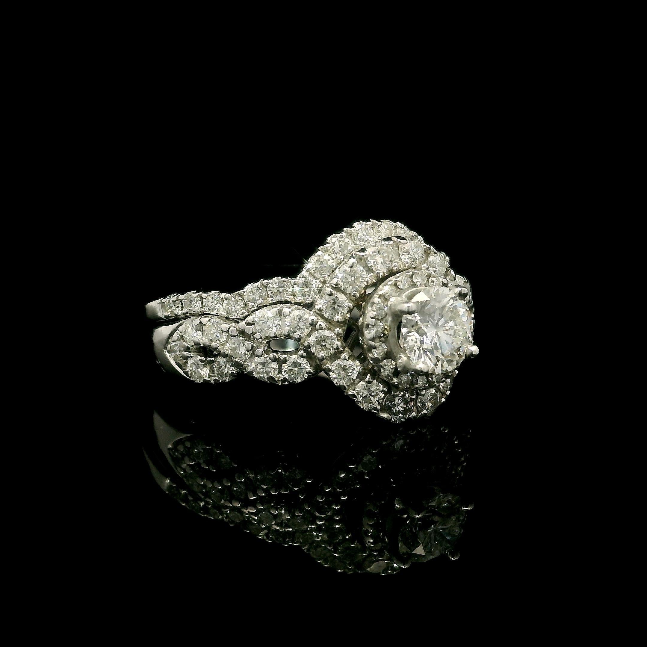 Solid 14k White Gold GIA 0.51ct Diamond Engagement Ring w/ Custom Curve Band Set For Sale 13