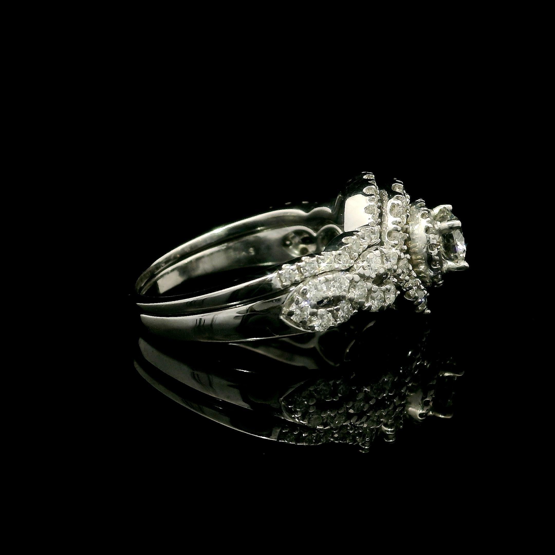 Brilliant Cut Solid 14k White Gold GIA 0.51ct Diamond Engagement Ring w/ Custom Curve Band Set For Sale