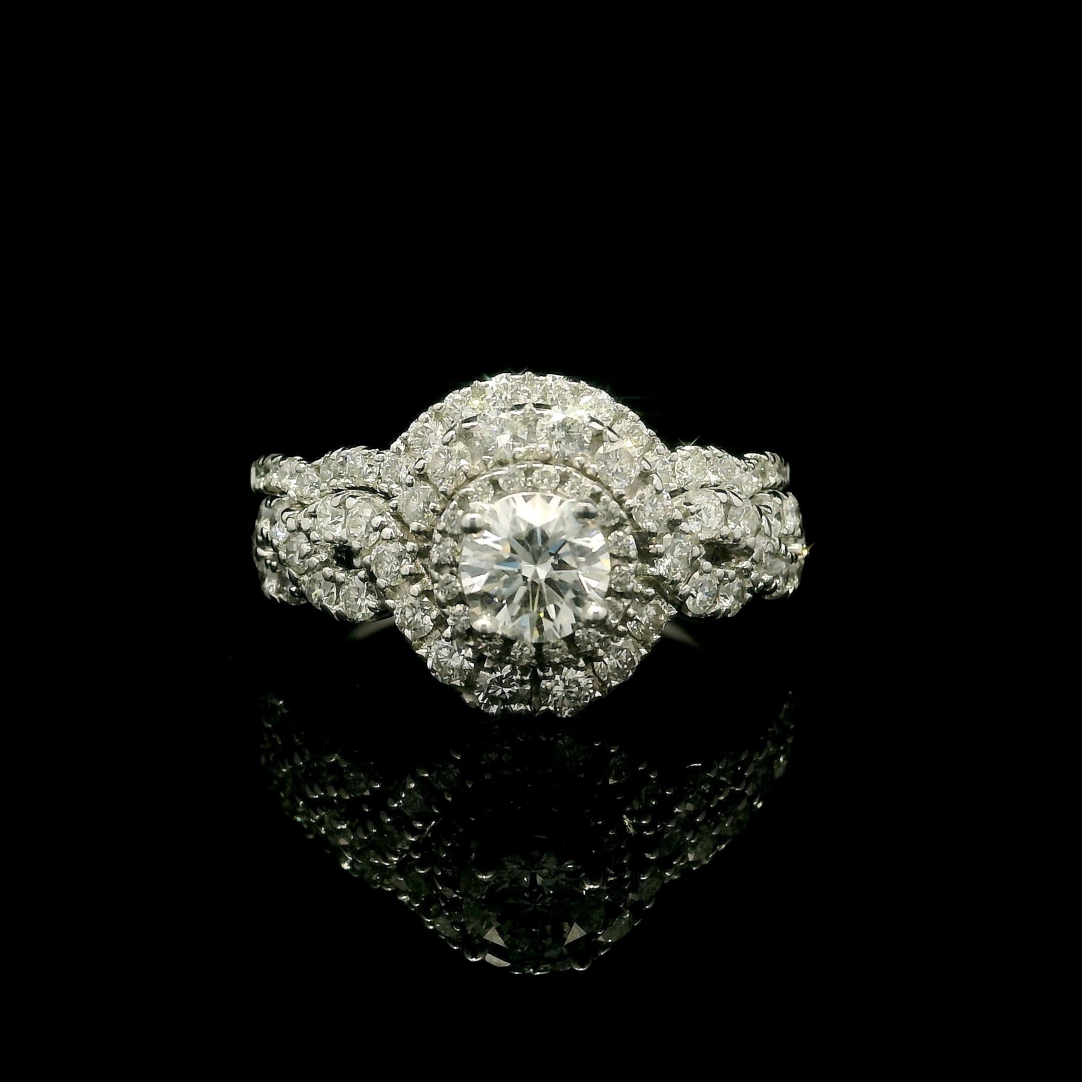 Women's Solid 14k White Gold GIA 0.51ct Diamond Engagement Ring w/ Custom Curve Band Set For Sale