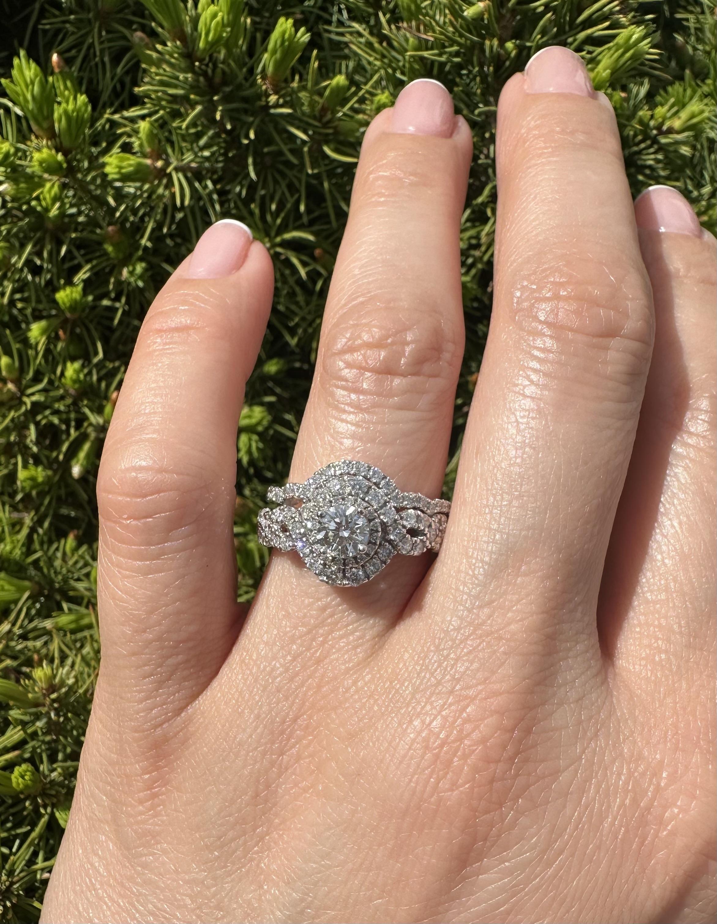 Solid 14k White Gold GIA 0.51ct Diamond Engagement Ring w/ Custom Curve Band Set For Sale 1