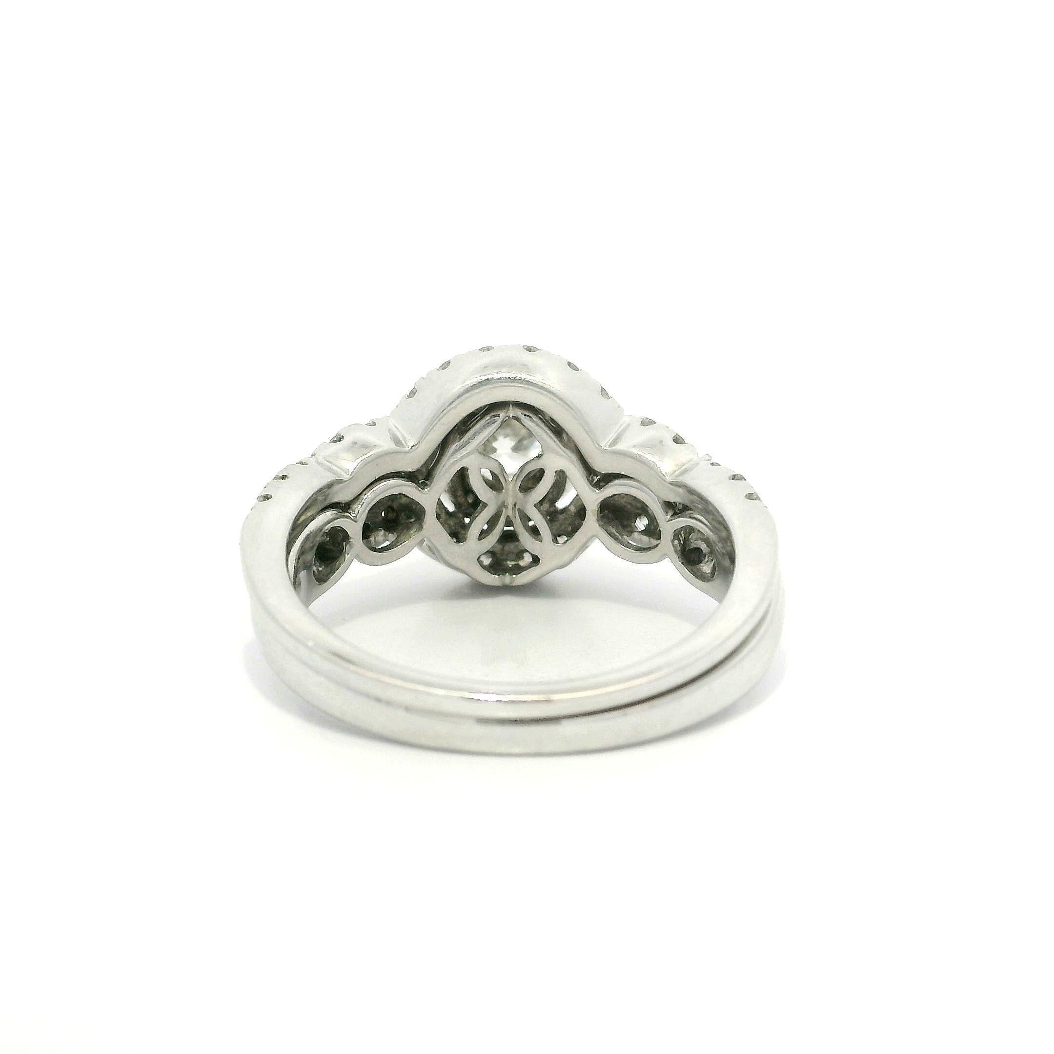 Solid 14k White Gold GIA 0.51ct Diamond Engagement Ring w/ Custom Curve Band Set For Sale 4