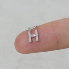 Solid 14k White Gold H Letter 6 mm Pendant Natural Diamond Fine Jewelry