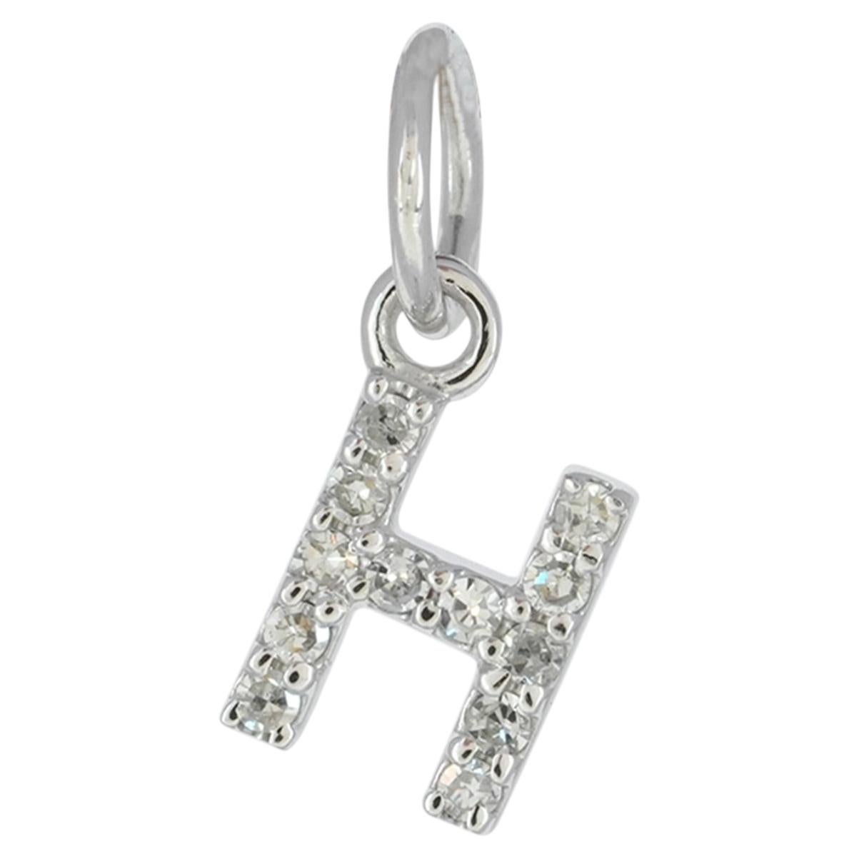 Solid 14k White Gold 6 mm H Letter Pendant with Natural Diamond Accents